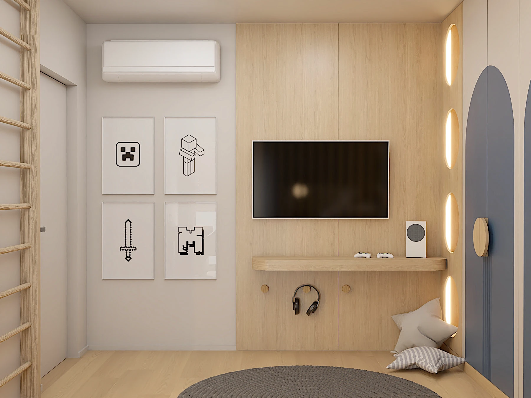 Модульная детская для мансарды с арками и подсветкой фото 3