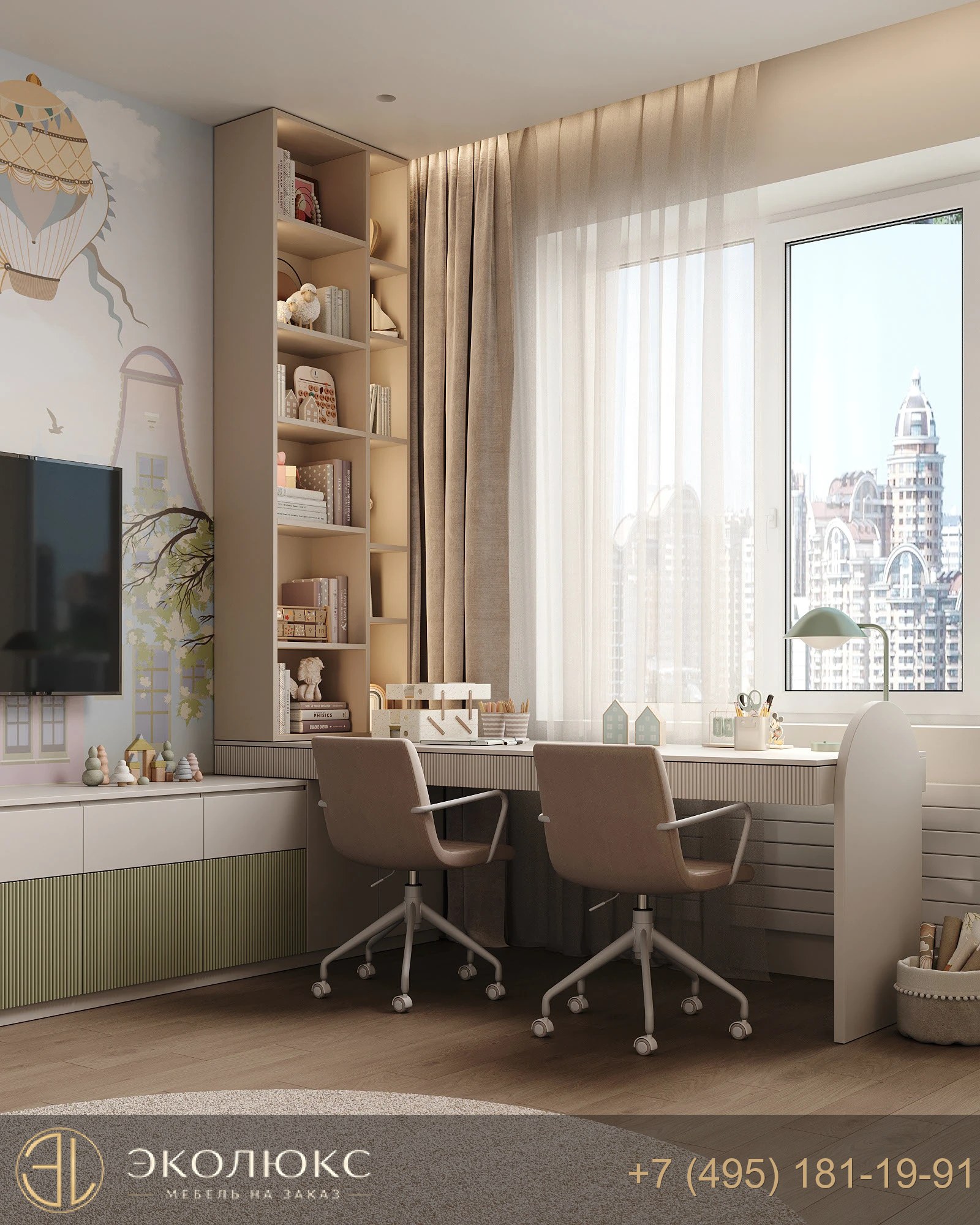 Детский письменный стол на двоих с открытым стеллажом фото 5