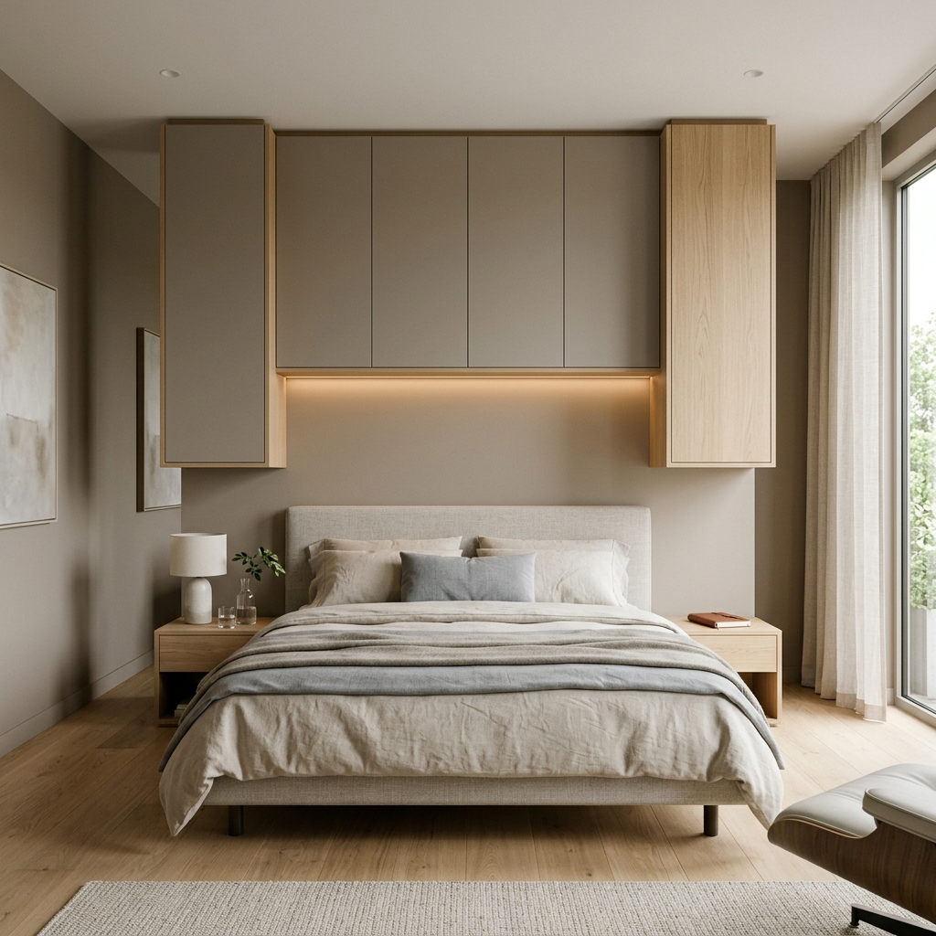 Встроенные шкафы над кроватью для спальни