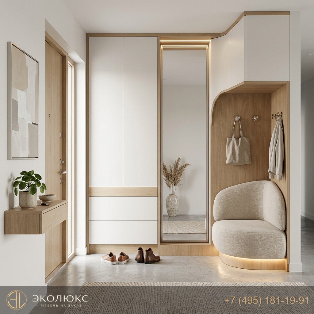 Современная прихожая с подсветкой и зеркалом