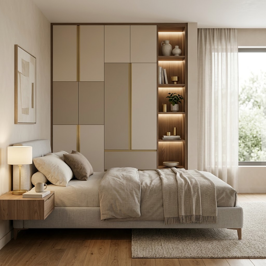 Встроенный шкаф до потолка в спальне