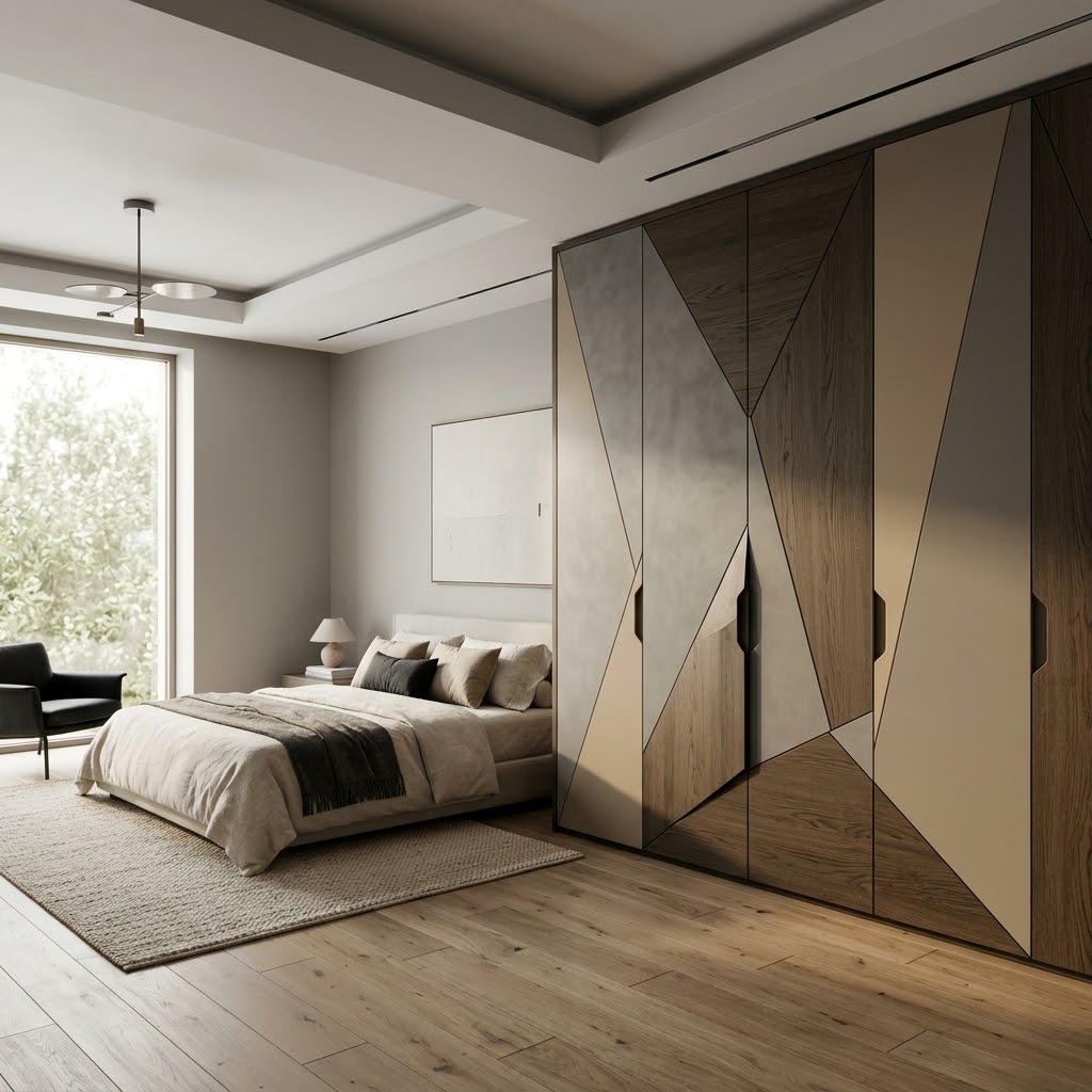 Современный шкаф для спальни с геометрией